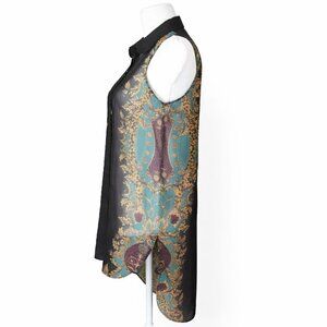 Divided by H&M Tunic Top 2 Sheer Gray Button-Down Baroque Scroll Medallion